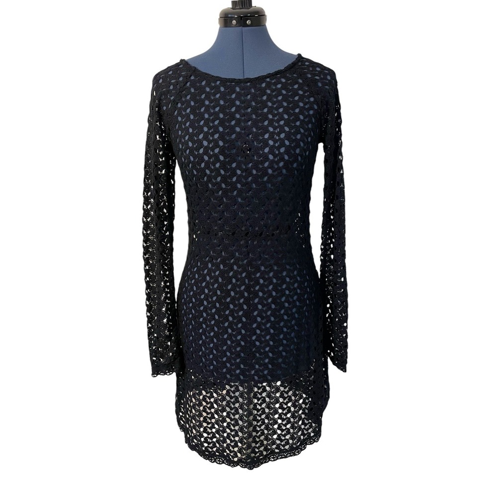 NWT Mimi Chica Black Crochet Sheer Dress Cover Up Y2K Whimsigoth Y2K Bodycon XS